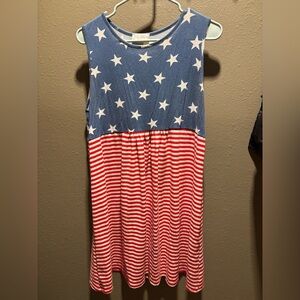 LDW Designs Starry Blue and Striped Red Midi Dress